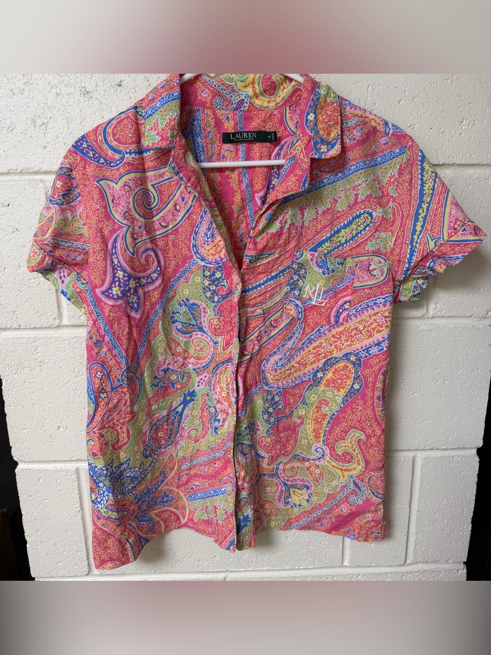 Ralph Lauren Pink Paisley Short-Sleeve Button-Down Pajama Top